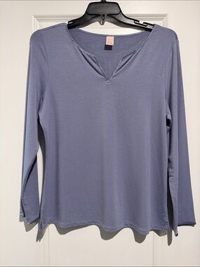 Donna Karan Slate Blue Long-Sleeve V-Notch Tee